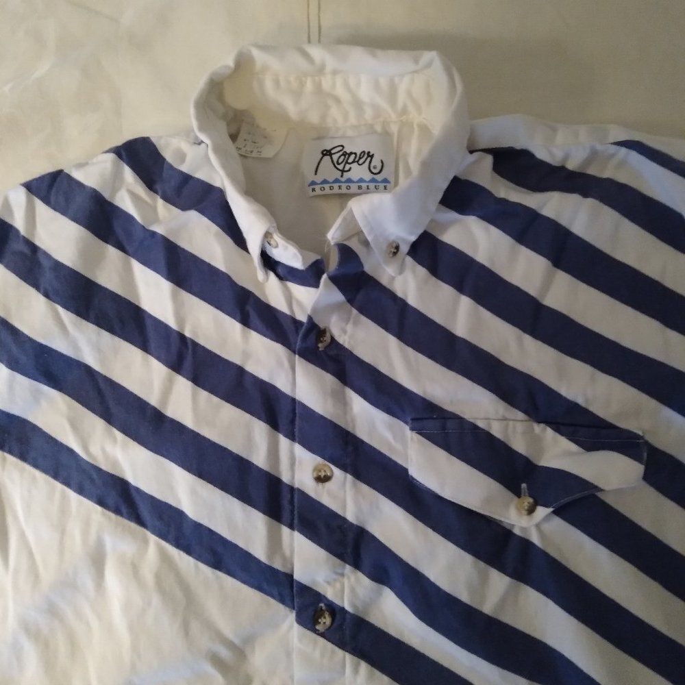 Vintage Roper Rodeo Blue Stripes Button Down Shirt